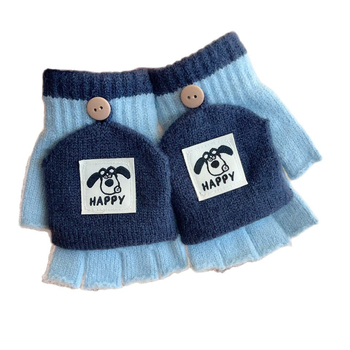 Gyerekeknek szóló félujjas meleg kesztyű hajtogatható résszel télre, uniszex, jacquard kötés, kartun minta, külső kerékpározáshoz és íráshoz