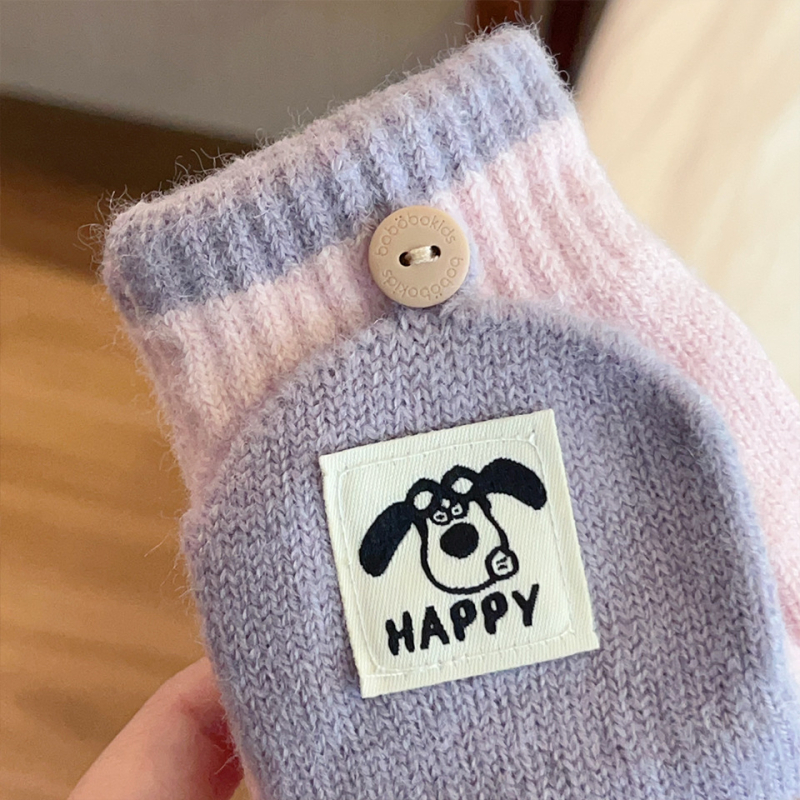 Gyerekeknek szóló félujjas meleg kesztyű hajtogatható résszel télre, uniszex, jacquard kötés, kartun minta, külső kerékpározáshoz és íráshoz