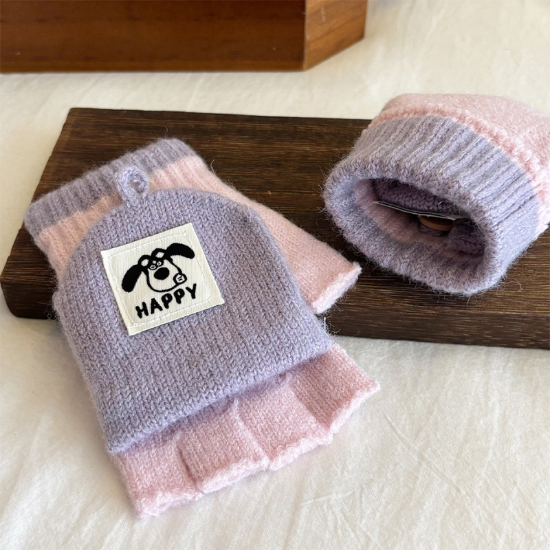 Gyerekeknek szóló félujjas meleg kesztyű hajtogatható résszel télre, uniszex, jacquard kötés, kartun minta, külső kerékpározáshoz és íráshoz