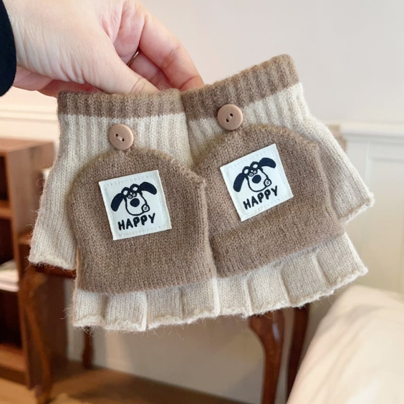 Gyerekeknek szóló félujjas meleg kesztyű hajtogatható résszel télre, uniszex, jacquard kötés, kartun minta, külső kerékpározáshoz és íráshoz