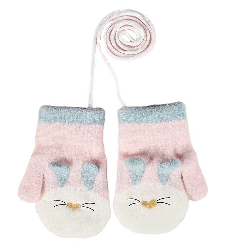 Dječje zimske mitene s crtanim zeka uzorkom, sintetička mink dlaka, jacquard pletenina, unisex, dob 0–3 godine