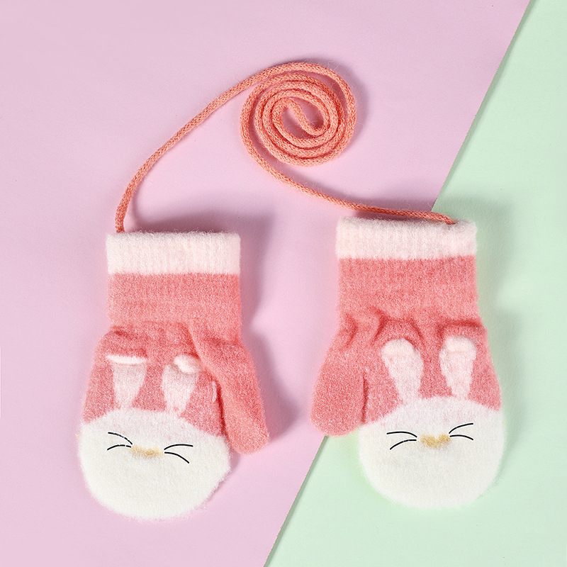 Dječje zimske mitene s crtanim zeka uzorkom, sintetička mink dlaka, jacquard pletenina, unisex, dob 0–3 godine