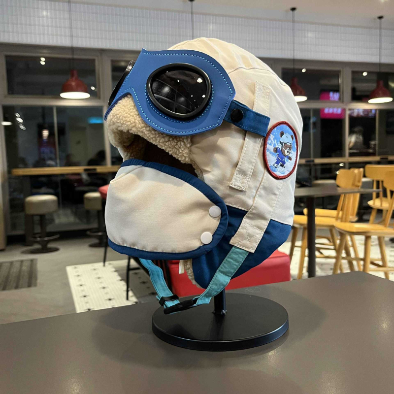 Căciulă Lei Feng pentru copii, design urs, cu protecție împotriva vântului pentru urechi, căptușită cu fleece, formă domă