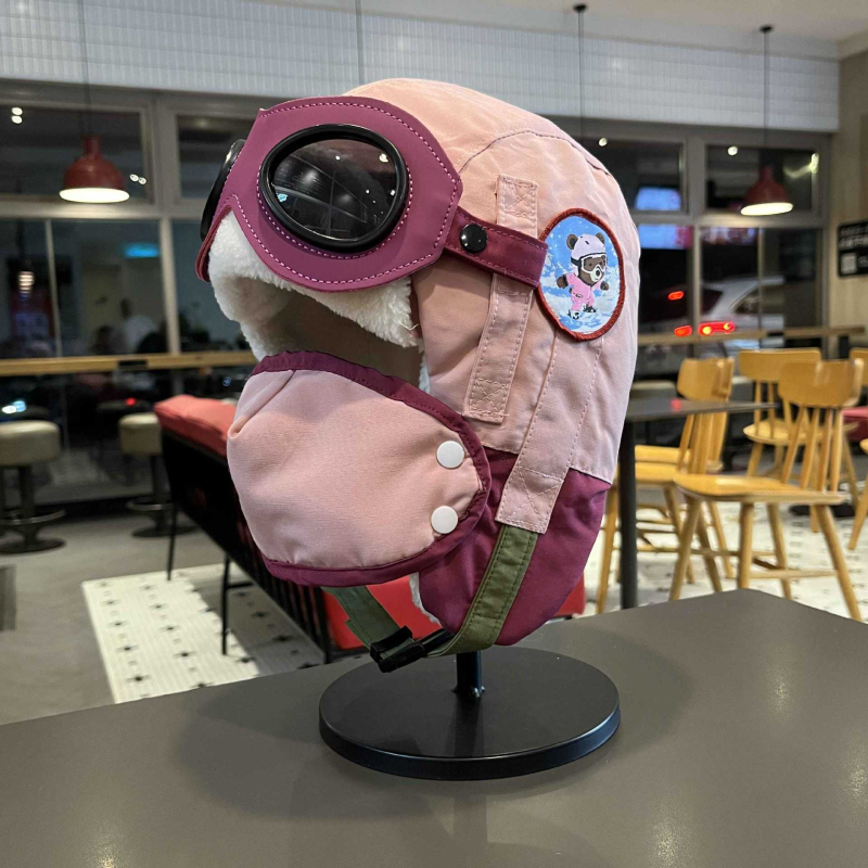 Căciulă Lei Feng pentru copii, design urs, cu protecție împotriva vântului pentru urechi, căptușită cu fleece, formă domă