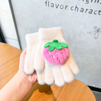 Vaikų žiemos pirštinės su atskirtais pirštais, animacinių pliušinių piešinių motyvas, išlaiko šilumą, amžius 3–12