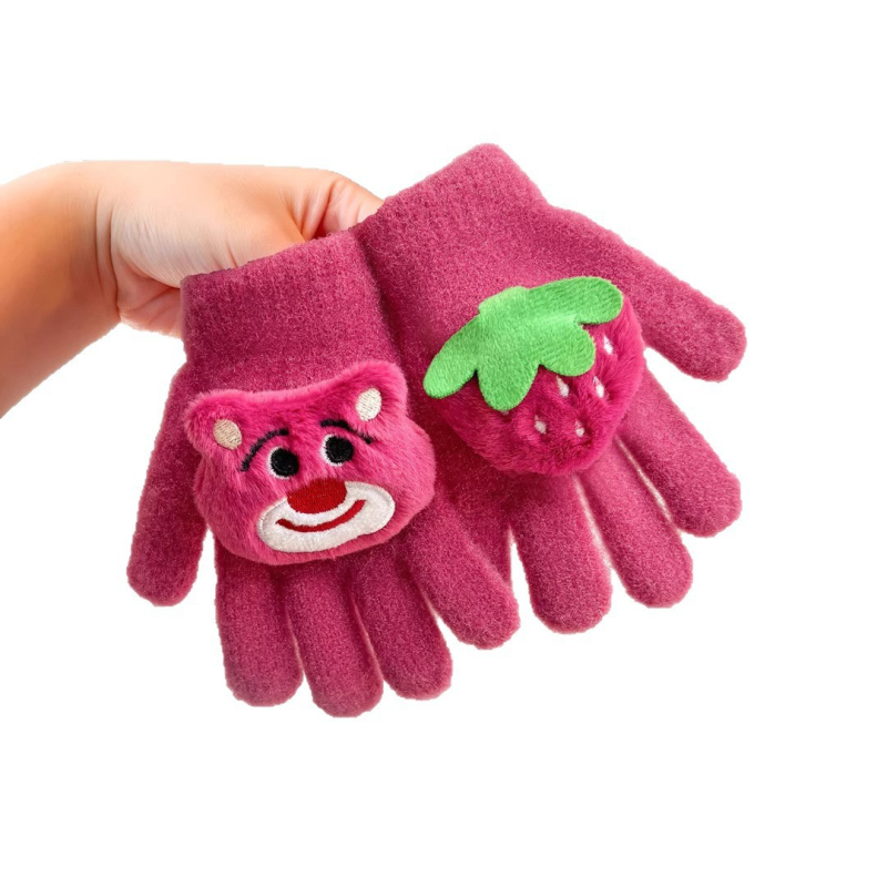 Vaikų žiemos pirštinės su atskirtais pirštais, animacinių pliušinių piešinių motyvas, išlaiko šilumą, amžius 3–12