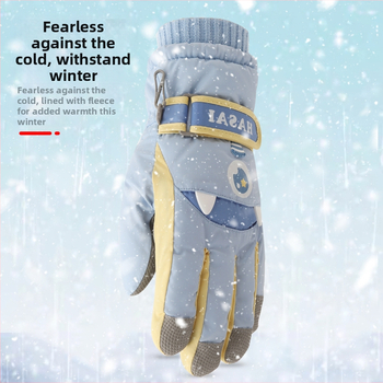 Vaikų žiemos slidinėjimo pirštinės, unisex, 7–12 metų, audinys, atskiri pirštai, animacinio stiliaus, išlaiko šilumą