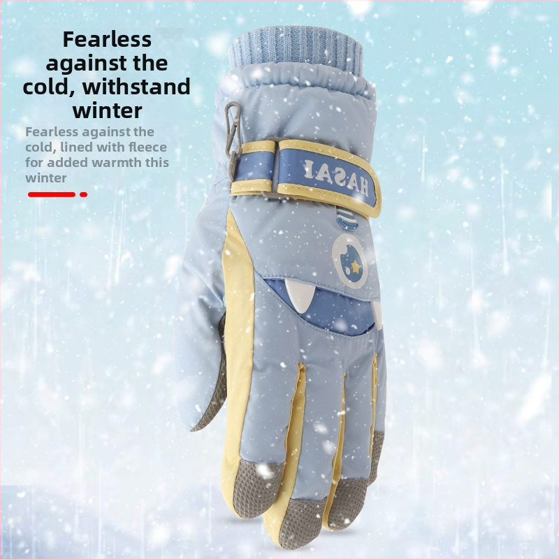 Vaikų žiemos slidinėjimo pirštinės, unisex, 7–12 metų, audinys, atskiri pirštai, animacinio stiliaus, išlaiko šilumą