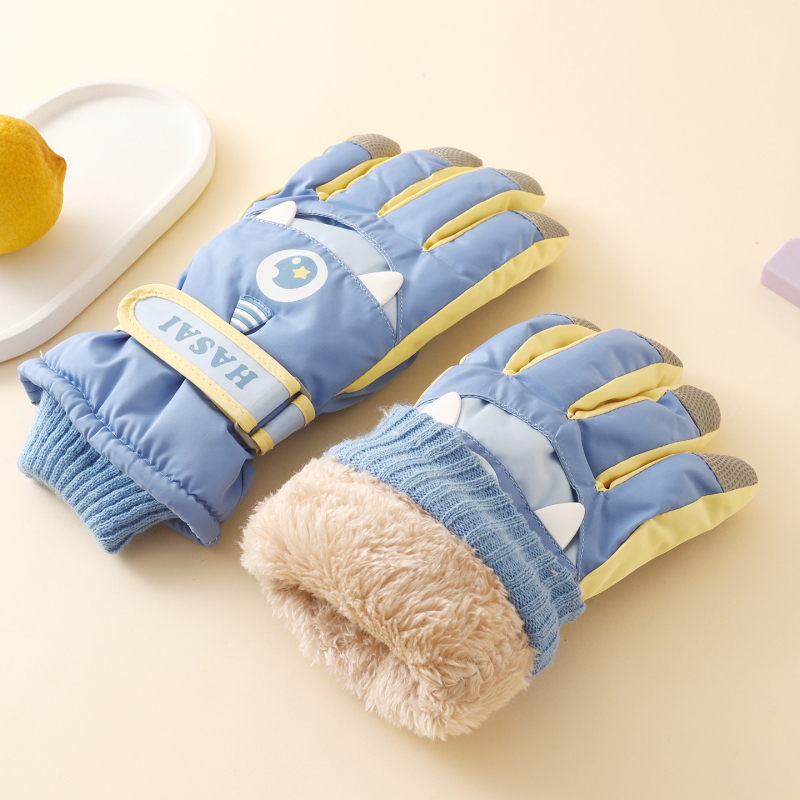 Vaikų žiemos slidinėjimo pirštinės, unisex, 7–12 metų, audinys, atskiri pirštai, animacinio stiliaus, išlaiko šilumą