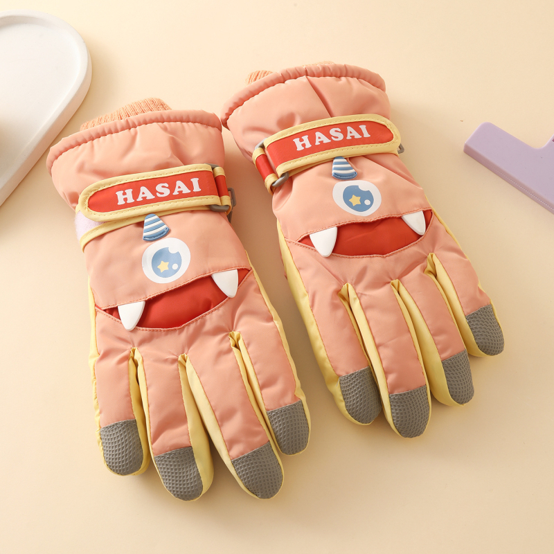 Vaikų žiemos slidinėjimo pirštinės, unisex, 7–12 metų, audinys, atskiri pirštai, animacinio stiliaus, išlaiko šilumą