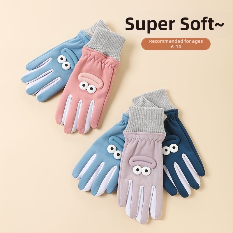 Vaikų nailoniniai žieminiai pirštinės, animacinis piešinys, unisex, šilti, neslidūs, pirštiniai, amžius 6–10, kodas LY