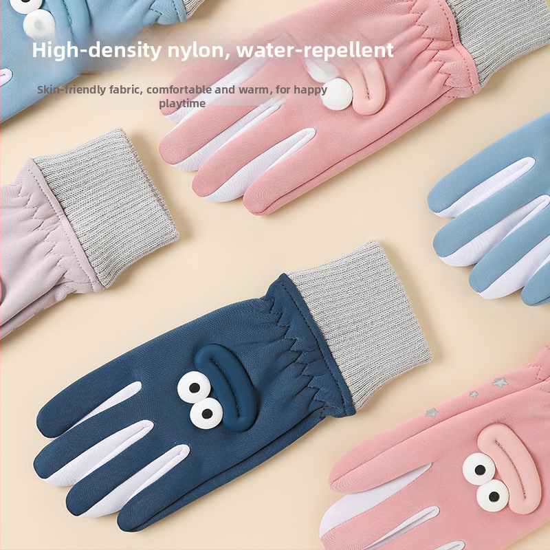 Vaikų nailoniniai žieminiai pirštinės, animacinis piešinys, unisex, šilti, neslidūs, pirštiniai, amžius 6–10, kodas LY