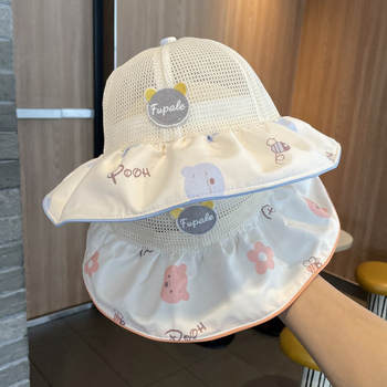 Dječja kapa za sunce s velikim obodom, prozračna mreža, pamukasto-mješoviti materijal, kupolasti oblik, ribarski stil za ljeto