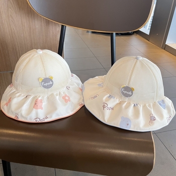 Dječja kapa za sunce s velikim obodom, prozračna mreža, pamukasto-mješoviti materijal, kupolasti oblik, ribarski stil za ljeto