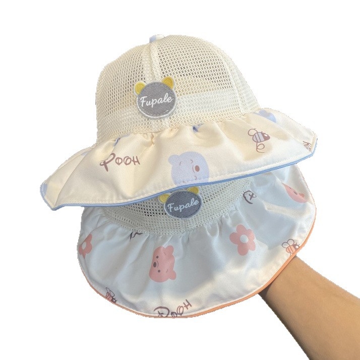 Dječja kapa za sunce s velikim obodom, prozračna mreža, pamukasto-mješoviti materijal, kupolasti oblik, ribarski stil za ljeto