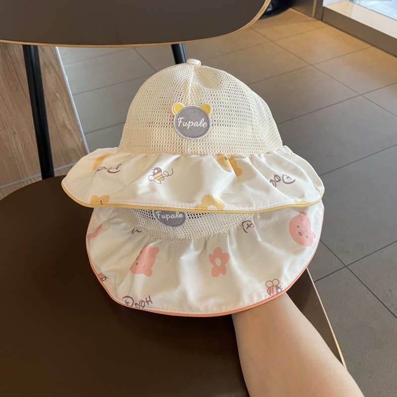 Dječja kapa za sunce s velikim obodom, prozračna mreža, pamukasto-mješoviti materijal, kupolasti oblik, ribarski stil za ljeto