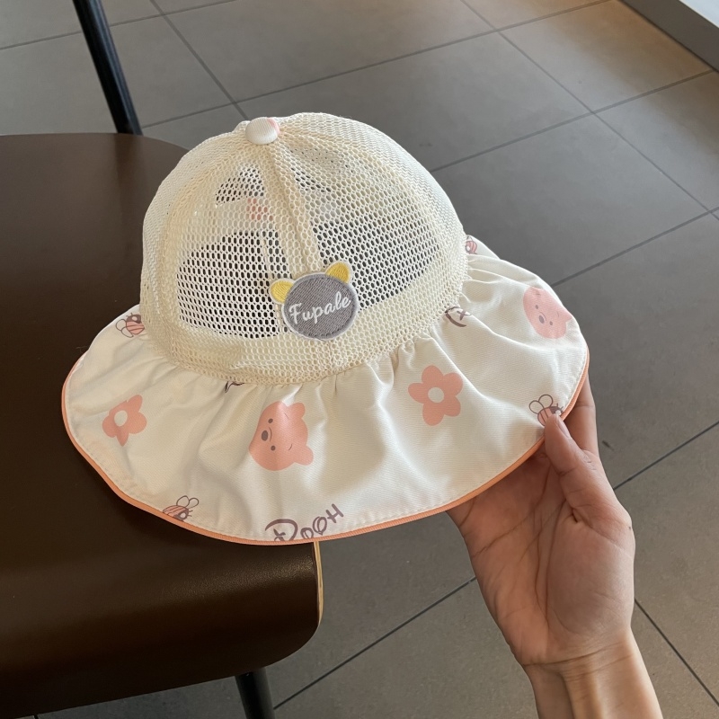 Dječja kapa za sunce s velikim obodom, prozračna mreža, pamukasto-mješoviti materijal, kupolasti oblik, ribarski stil za ljeto