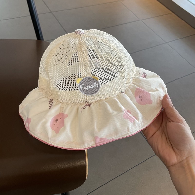 Dječja kapa za sunce s velikim obodom, prozračna mreža, pamukasto-mješoviti materijal, kupolasti oblik, ribarski stil za ljeto