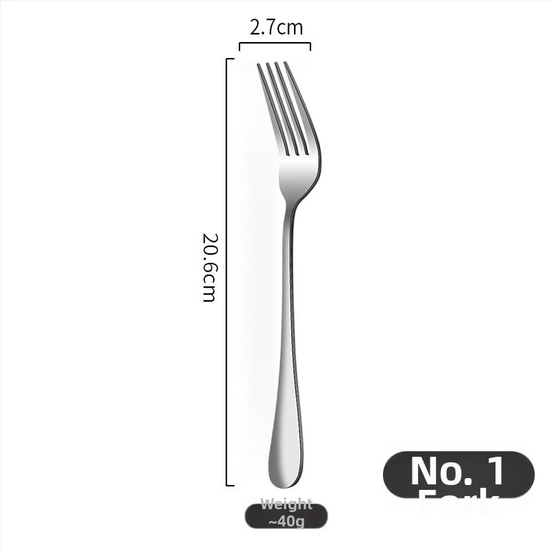 Nerūdijančio plieno vakarietiškų stalo įrankių rinkinys – peilis, šakutė ir šaukštas, 410 nerūdijantis plienas, veidrodinis poliravimas, modernus paprastas stilius, logotipo pritaikymas