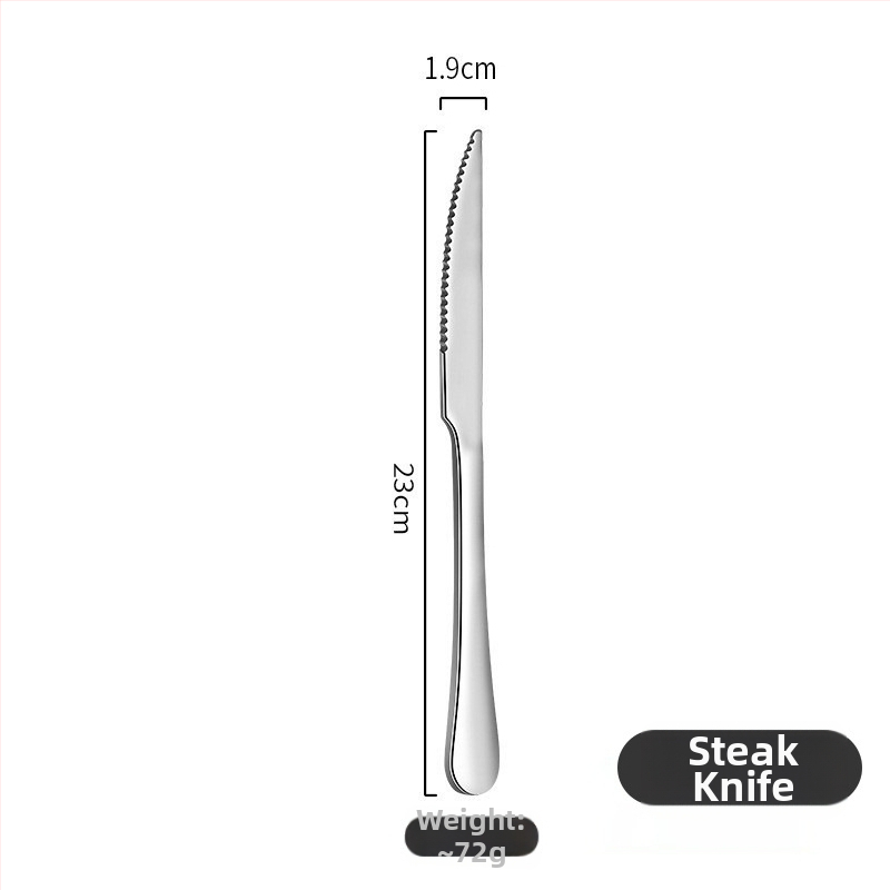 Nerūdijančio plieno vakarietiškų stalo įrankių rinkinys – peilis, šakutė ir šaukštas, 410 nerūdijantis plienas, veidrodinis poliravimas, modernus paprastas stilius, logotipo pritaikymas