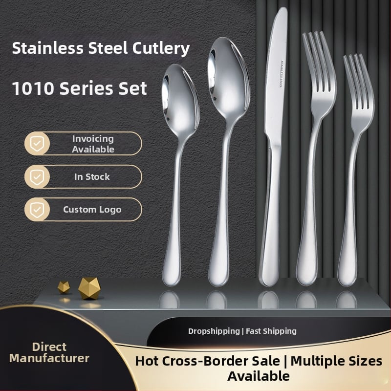 Nerūdijančio plieno stalo įrankių rinkinys 410 – peilis, šakutė ir šaukštas – veidrodinis poliravimas, šiuolaikinis minimalistinis stilius