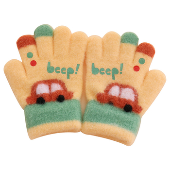 Vaikų penkių pirštų pirštinės iš nailono rudens-žiemos sezonui, šiltos, vėjo atsparios, karikatūrinis raštas, amžius 3–5 metai.