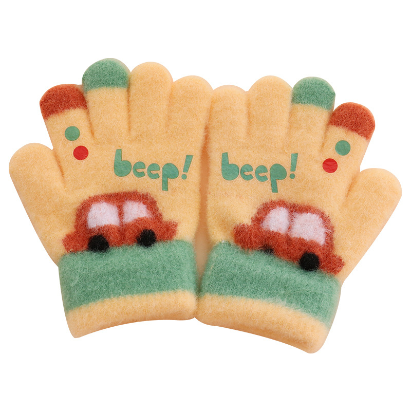 Vaikų penkių pirštų pirštinės iš nailono rudens-žiemos sezonui, šiltos, vėjo atsparios, karikatūrinis raštas, amžius 3–5 metai.