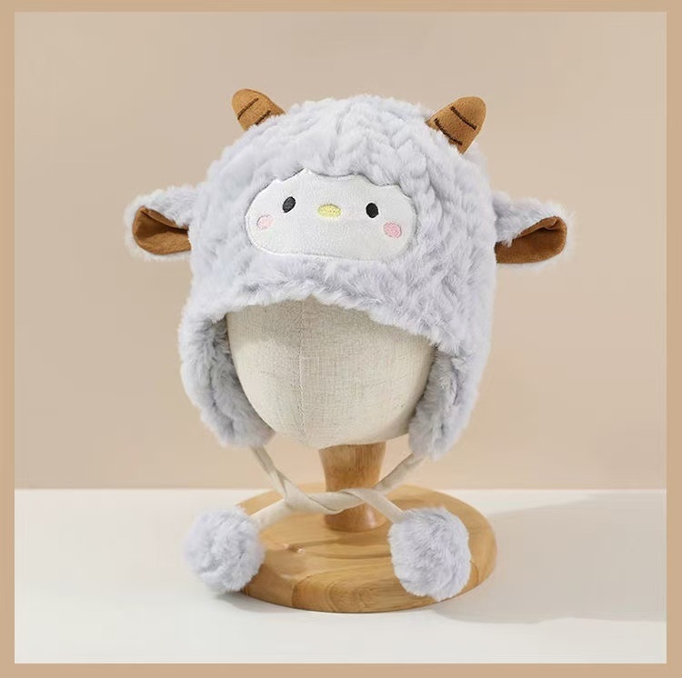 Dječja kapa s kapuljačom – plišani dizajn janje, zaštita za uši, gusta zimska toplina, uzrast 0–2 godine