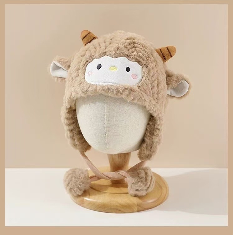 Dječja kapa s kapuljačom – plišani dizajn janje, zaštita za uši, gusta zimska toplina, uzrast 0–2 godine