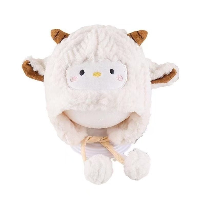 Dječja kapa s kapuljačom – plišani dizajn janje, zaštita za uši, gusta zimska toplina, uzrast 0–2 godine