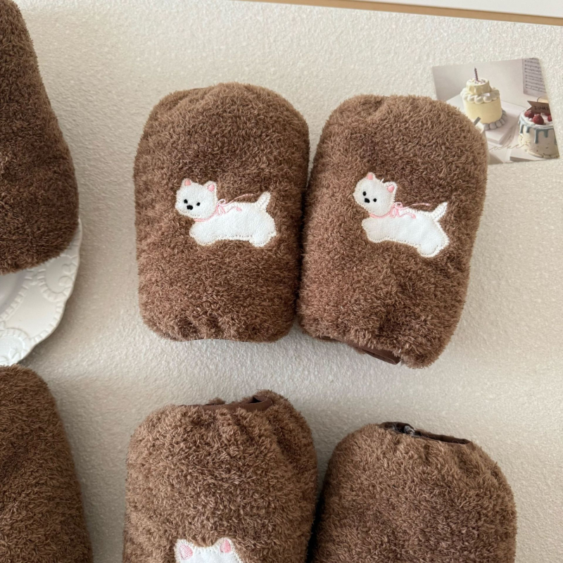 Plišane rukave s likom šteneta za žene, zimske, protiv prljavštine, šivane, od kunićeve dlake
