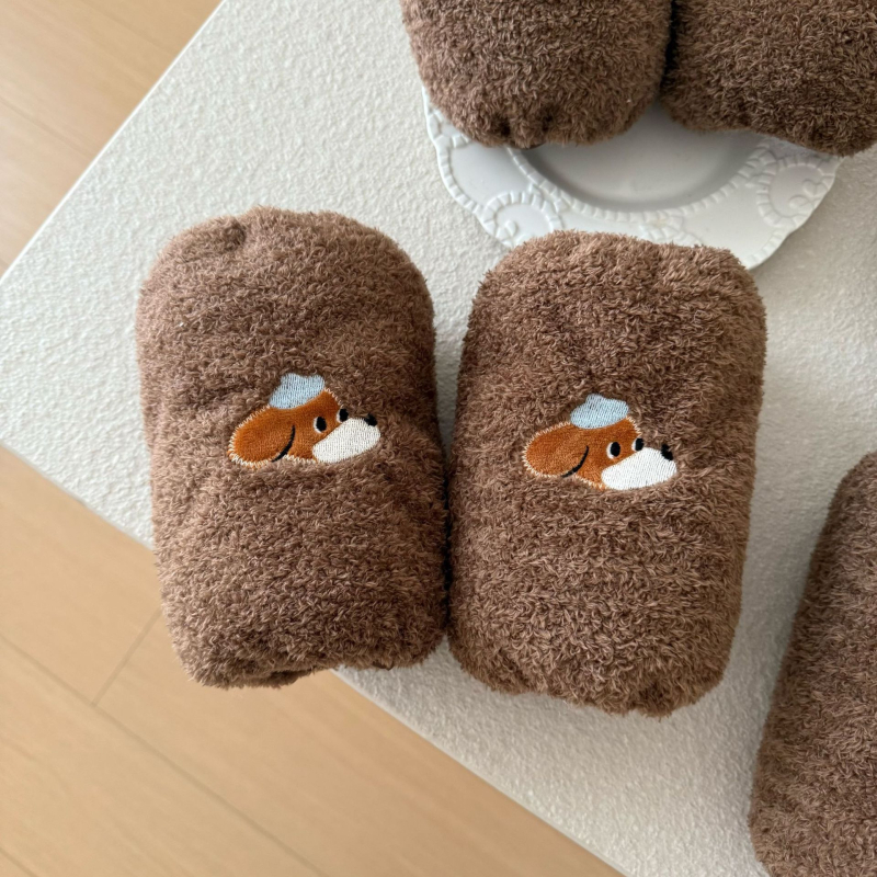 Plišane rukave s likom šteneta za žene, zimske, protiv prljavštine, šivane, od kunićeve dlake