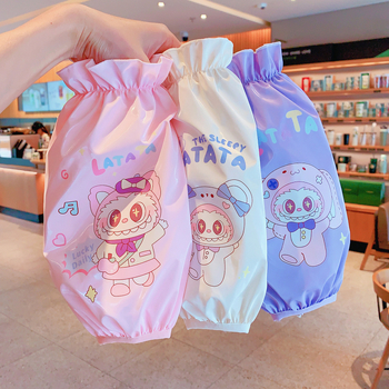 За момичета: Ръкавни протектори за зимни пухени якета – антизамърсяване, плат, релефен принт, карикатурен модел, възраст 3–13 години