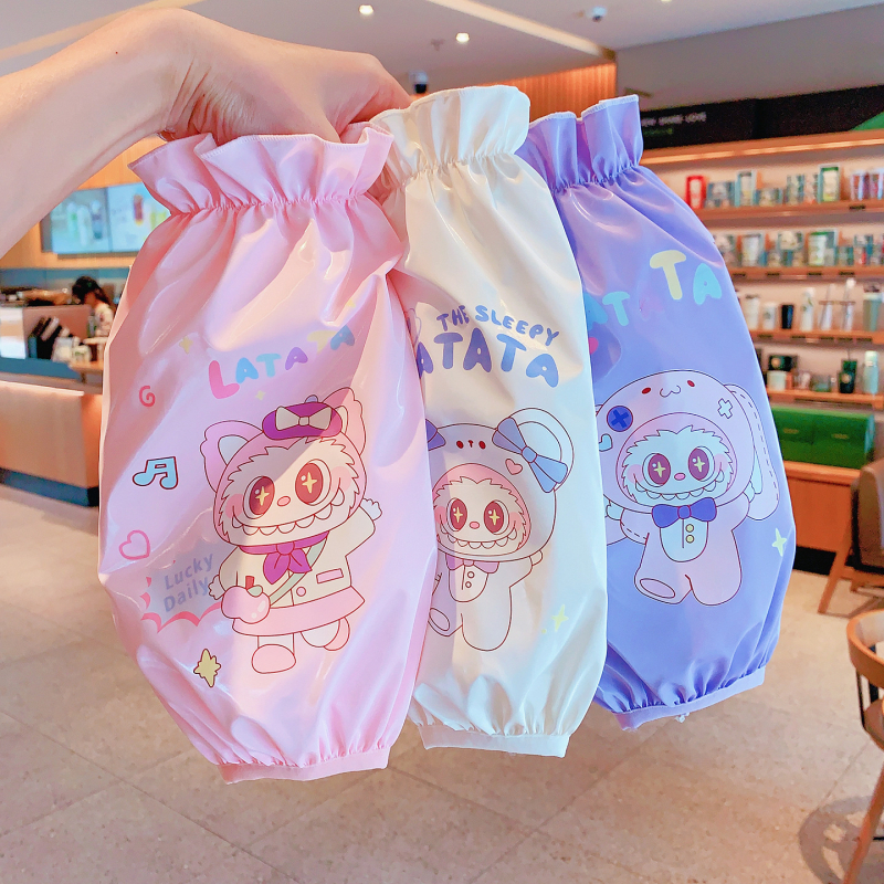 За момичета: Ръкавни протектори за зимни пухени якета – антизамърсяване, плат, релефен принт, карикатурен модел, възраст 3–13 години