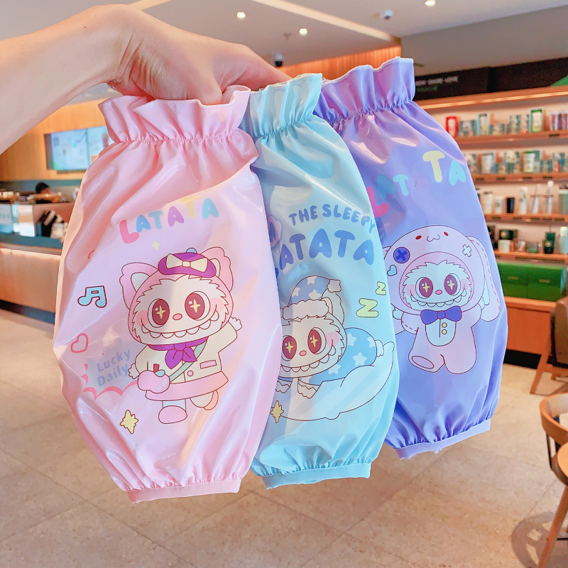 За момичета: Ръкавни протектори за зимни пухени якета – антизамърсяване, плат, релефен принт, карикатурен модел, възраст 3–13 години