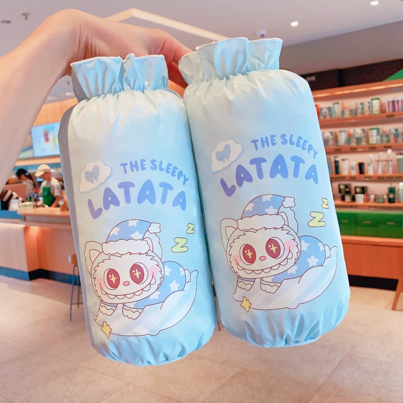 За момичета: Ръкавни протектори за зимни пухени якета – антизамърсяване, плат, релефен принт, карикатурен модел, възраст 3–13 години