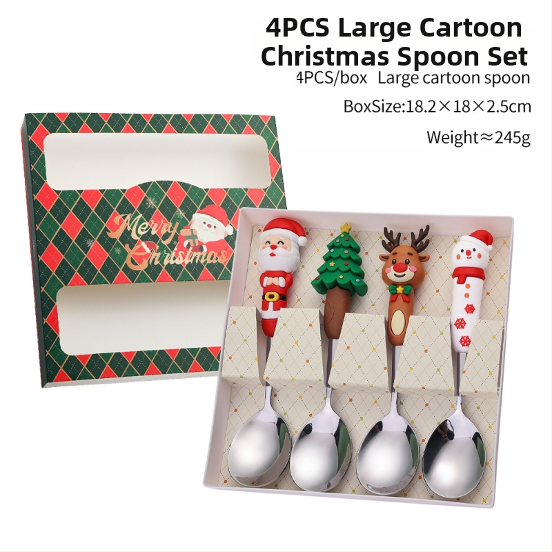 Sada lyžíc a vidličiek pre deti – vianočný dizajn, nerezová oceľ, karikatúrny štýl, zrkadlové leštenie