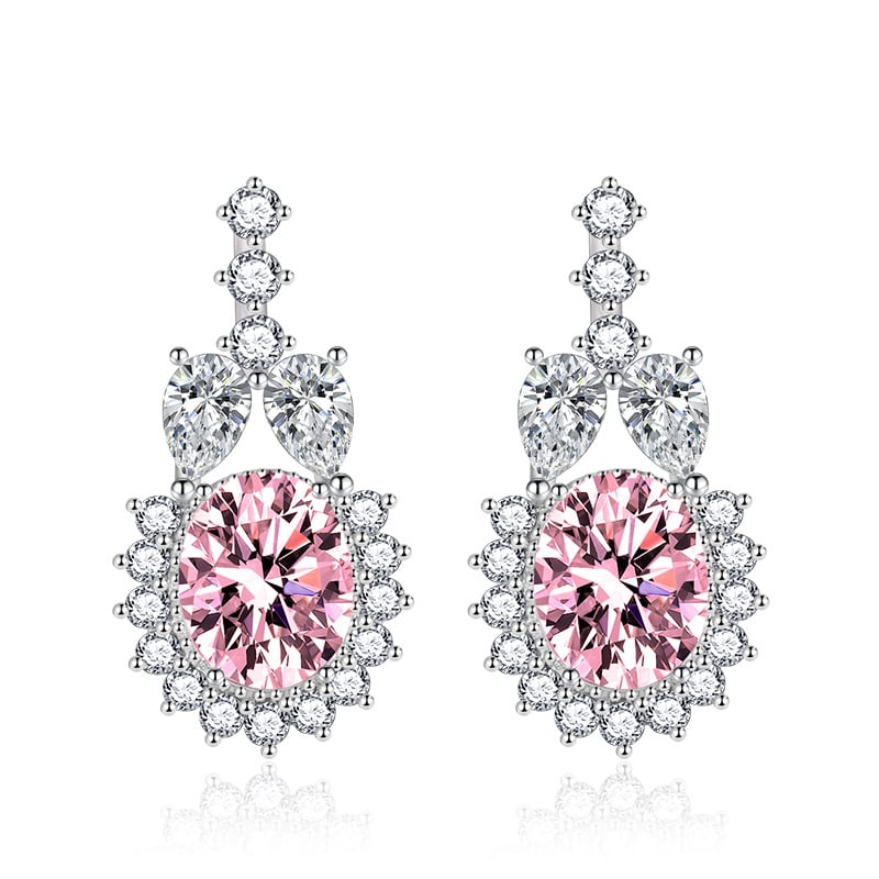 Oval European–American ékszerszett cirkóniával: fülbevaló, gyűrű és medál, réz alapanyag, elektroplakolás, O-lánc