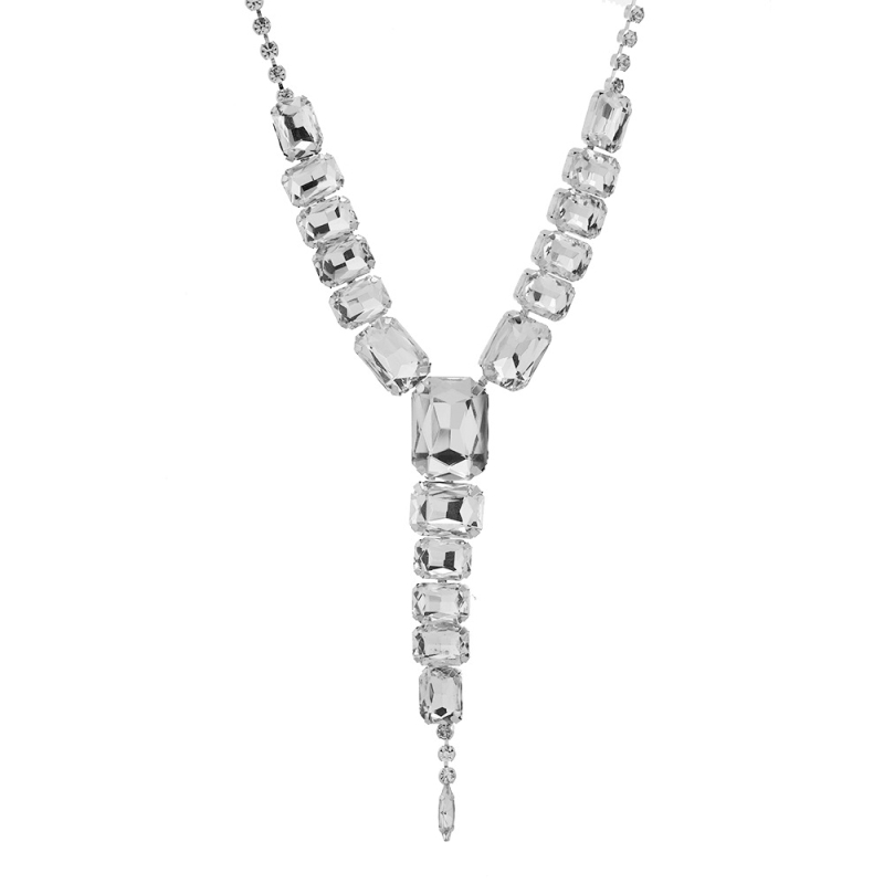 Set ogrlice i naušnica od legure, obrada dijamantom, privjesak s rhinestones, lanac u obliku vodnog vala, lagani luksuz stil