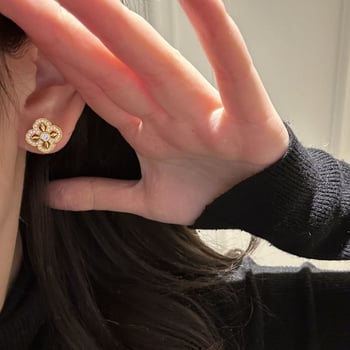 Vajra Négylevelű virág nyaklánc és fülbevaló szett, S925, gyémánttal beültetett, Chopard-stílusú lánc