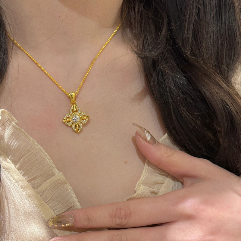 Vajra Négylevelű virág nyaklánc és fülbevaló szett, S925, gyémánttal beültetett, Chopard-stílusú lánc