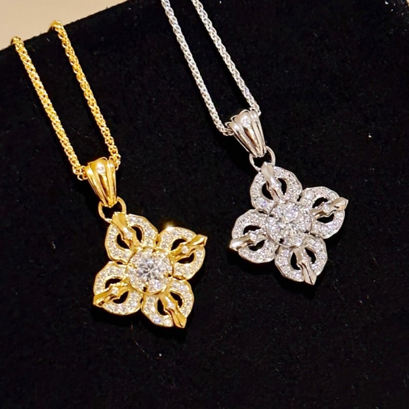 Vajra Négylevelű virág nyaklánc és fülbevaló szett, S925, gyémánttal beültetett, Chopard-stílusú lánc