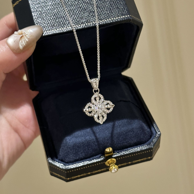 Vajra Négylevelű virág nyaklánc és fülbevaló szett, S925, gyémánttal beültetett, Chopard-stílusú lánc