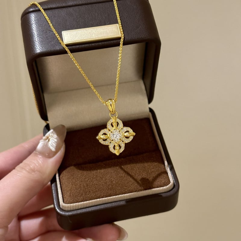 Vajra Négylevelű virág nyaklánc és fülbevaló szett, S925, gyémánttal beültetett, Chopard-stílusú lánc