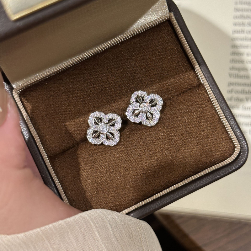 Vajra Négylevelű virág nyaklánc és fülbevaló szett, S925, gyémánttal beültetett, Chopard-stílusú lánc