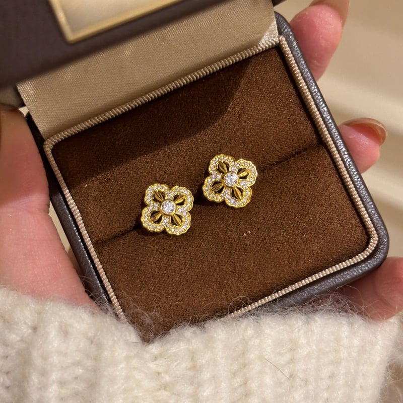 Vajra Négylevelű virág nyaklánc és fülbevaló szett, S925, gyémánttal beültetett, Chopard-stílusú lánc