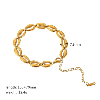 Set nakita (earrings, bracelet, necklace) od nehrđajućeg čelika s 18K pozlatom, Cuban lanac, privjesak od majčine biserne školjke, morski motiv, lagani luksuzni stil.