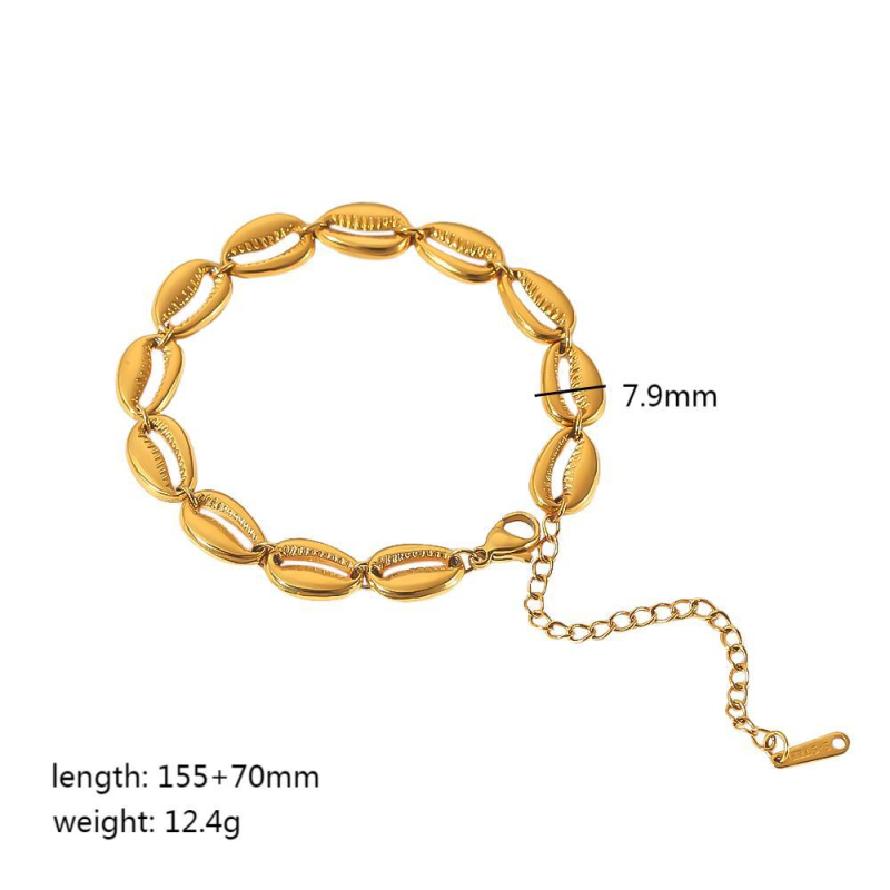 Set nakita (earrings, bracelet, necklace) od nehrđajućeg čelika s 18K pozlatom, Cuban lanac, privjesak od majčine biserne školjke, morski motiv, lagani luksuzni stil.