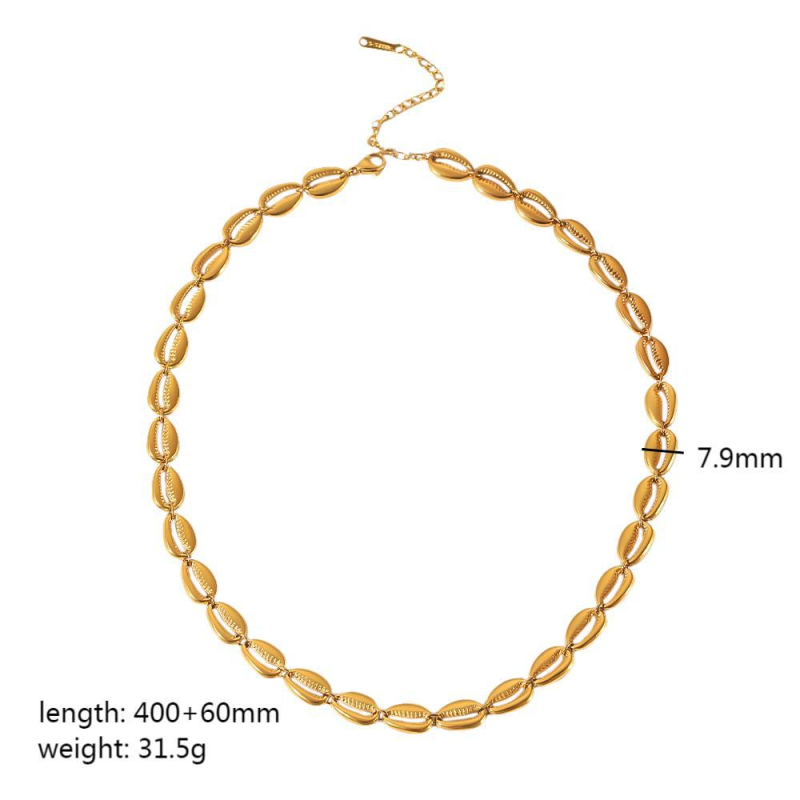 Set nakita (earrings, bracelet, necklace) od nehrđajućeg čelika s 18K pozlatom, Cuban lanac, privjesak od majčine biserne školjke, morski motiv, lagani luksuzni stil.