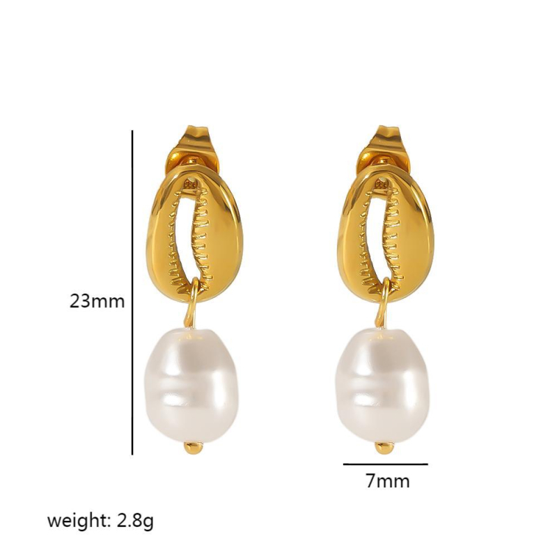 Set nakita (earrings, bracelet, necklace) od nehrđajućeg čelika s 18K pozlatom, Cuban lanac, privjesak od majčine biserne školjke, morski motiv, lagani luksuzni stil.